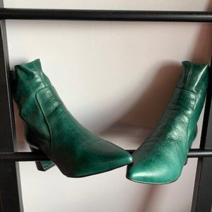 New L'Intervalle Green Leather Ancle Booties Size EU 41-Free scarf with purchase